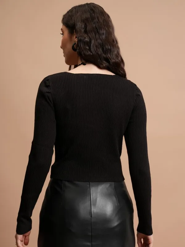 Tokyo Talkies Women Black Square Neck Sweaters