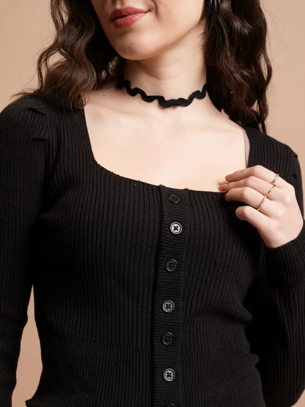  Tokyo Talkies Women Black Square Neck Sweaters