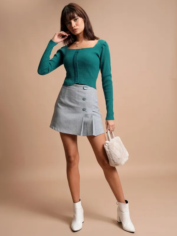  Tokyo Talkies Women Teal Square Neck Sweaters