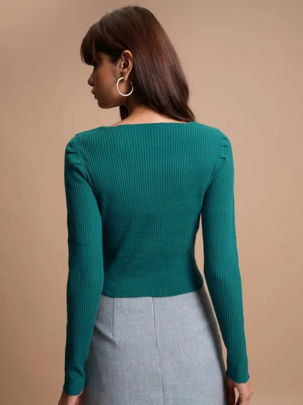  Tokyo Talkies Women Teal Square Neck Sweaters