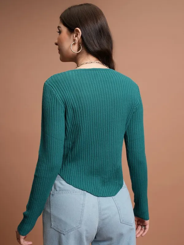  Tokyo Talkies Women Teal Scoop Neck Sweaters