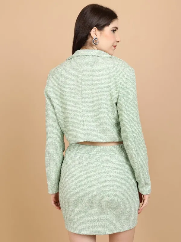 Tokyo Talkies Women Green Blazer With Skirt
