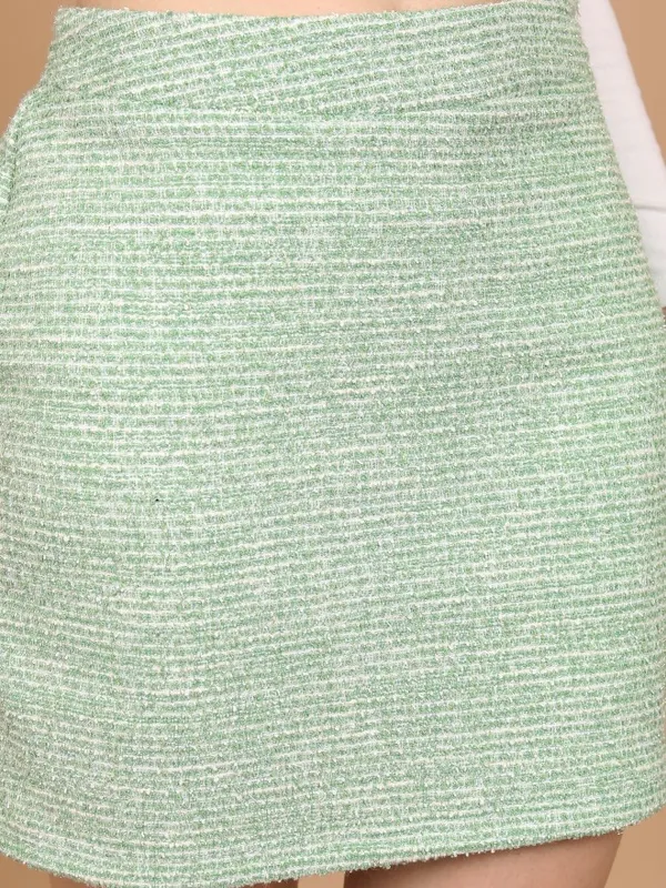 Tokyo Talkies Women Green Blazer With Skirt