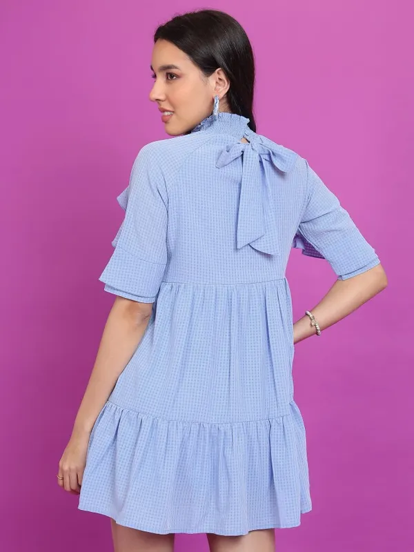 Tokyo Talkies Women Blue Self Design A-Line Dress
