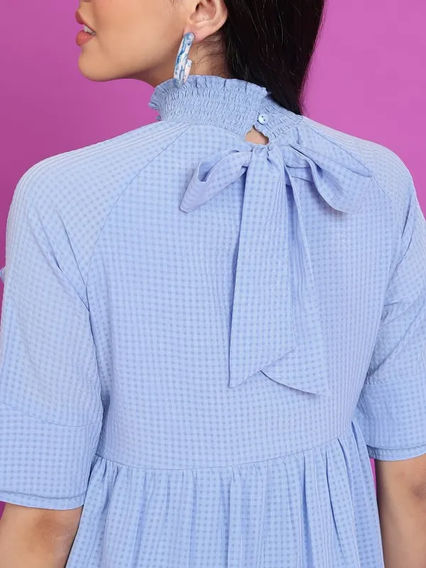 Tokyo Talkies Women Blue Self Design A-Line Dress