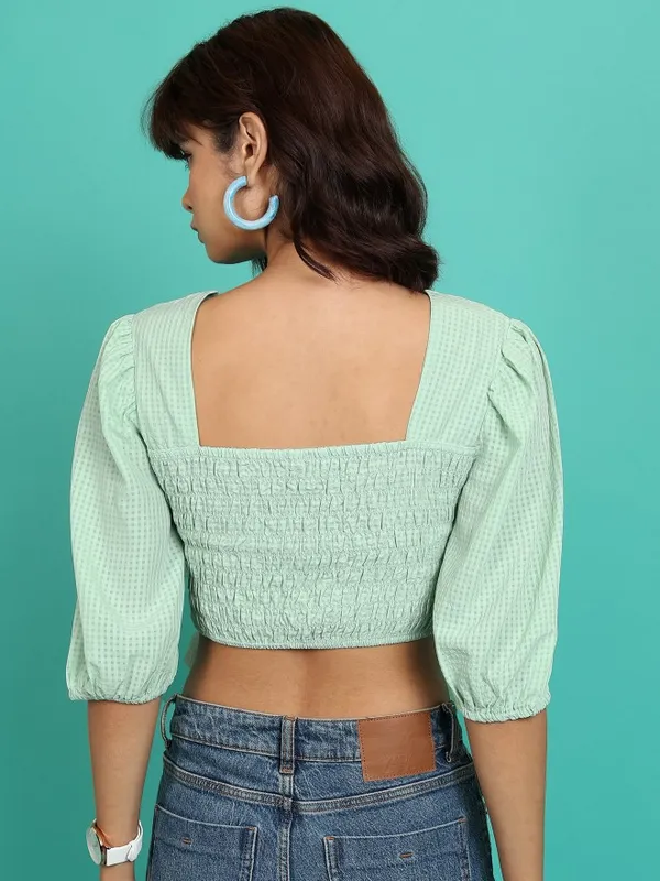 Tokyo Talkies Women Green Checked Wrap Top