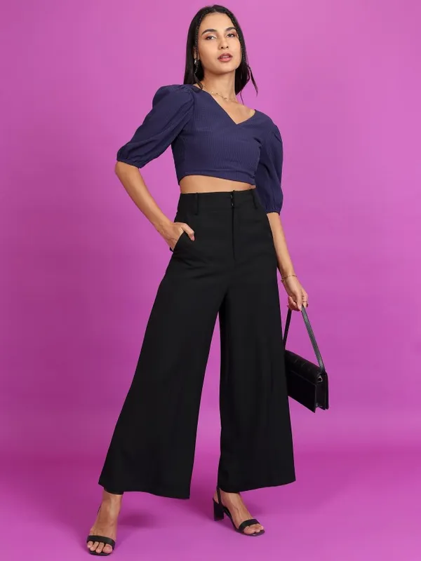  Tokyo Talkies Women Navy Blue Checked Wrap Tops