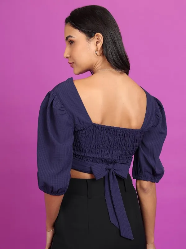 Tokyo Talkies Women Navy Blue Checked Wrap Tops