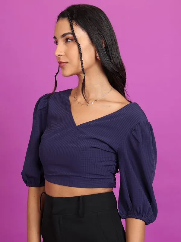  Tokyo Talkies Women Navy Blue Checked Wrap Tops