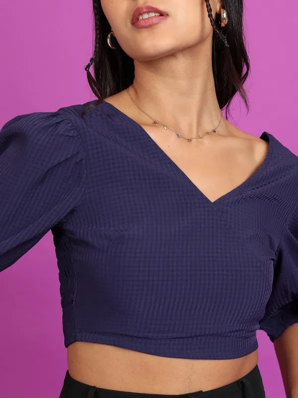  Tokyo Talkies Women Navy Blue Checked Wrap Tops