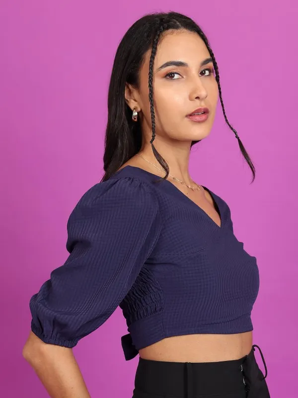  Tokyo Talkies Women Navy Blue Checked Wrap Tops