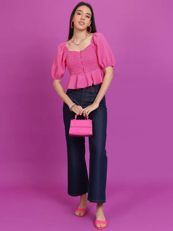 Checked Peplum Top