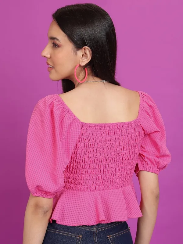 Checked Peplum Top
