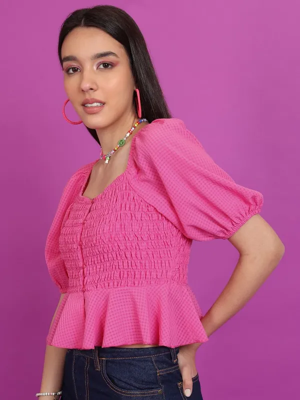 Checked Peplum Top