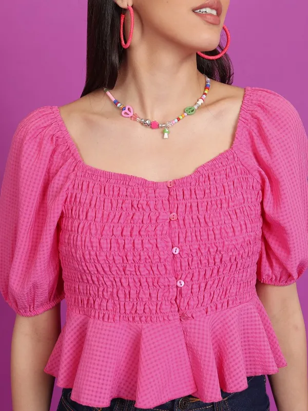 Checked Peplum Top