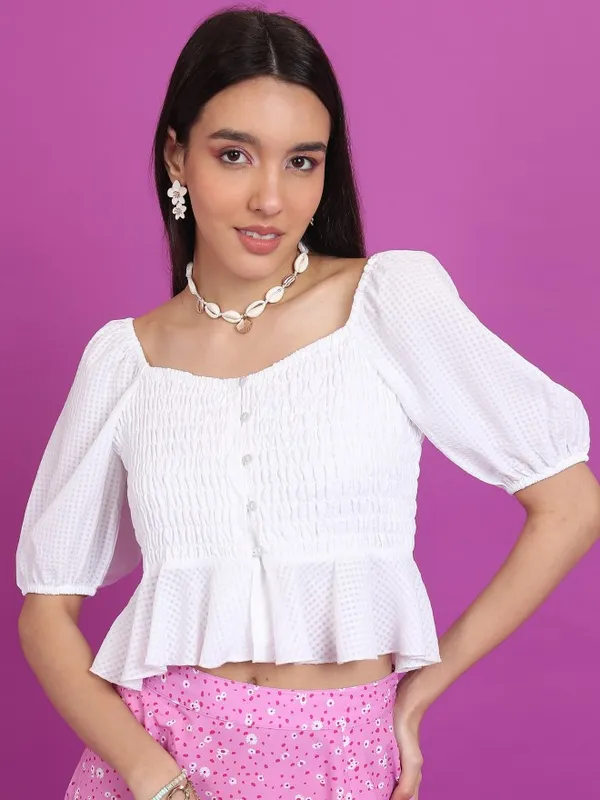 Checked Peplum Top