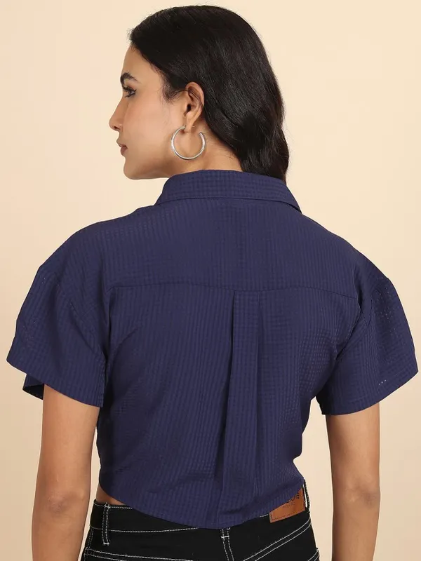 Tokyo Talkies Women Navy Blue Self Design Shirt Style Top