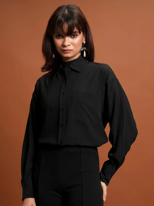 Tokyo Talkies Women Black Self Design Casual Shirts
