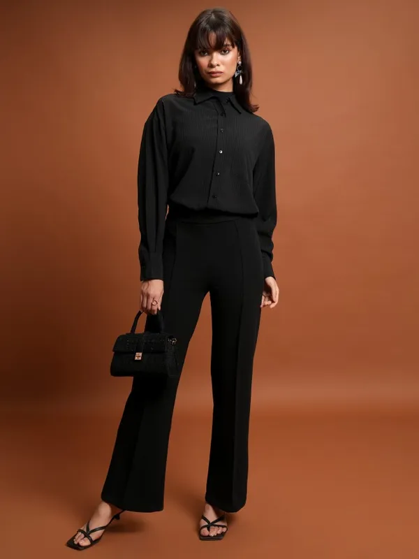  Tokyo Talkies Women Black Self Design Casual Shirts