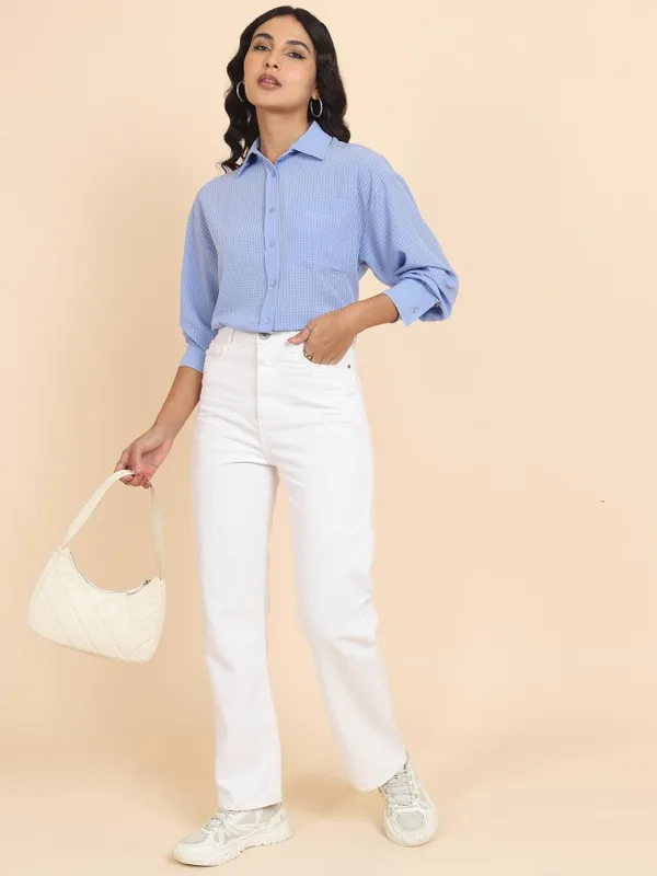  Tokyo Talkies Women Blue Checked Casual Shirts