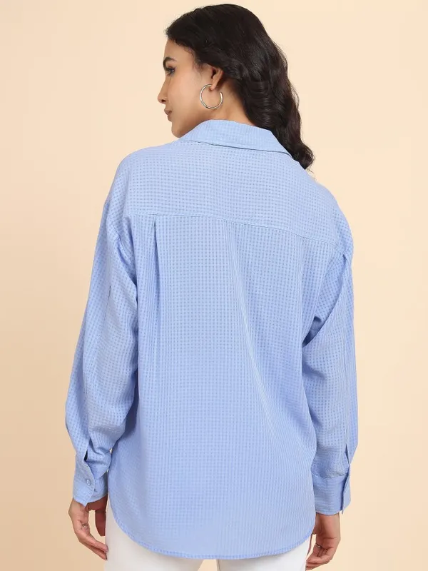  Tokyo Talkies Women Blue Checked Casual Shirts