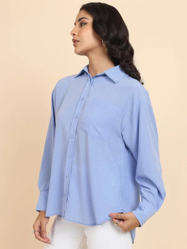  Tokyo Talkies Women Blue Checked Casual Shirts