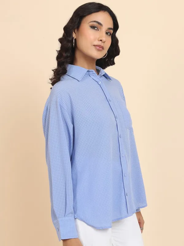  Tokyo Talkies Women Blue Checked Casual Shirts