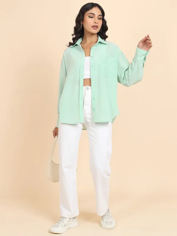Tokyo Talkies Women Green Checked Oversized Fit Casual Shirt