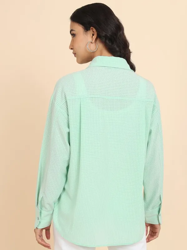 Tokyo Talkies Women Green Checked Oversized Fit Casual Shirt
