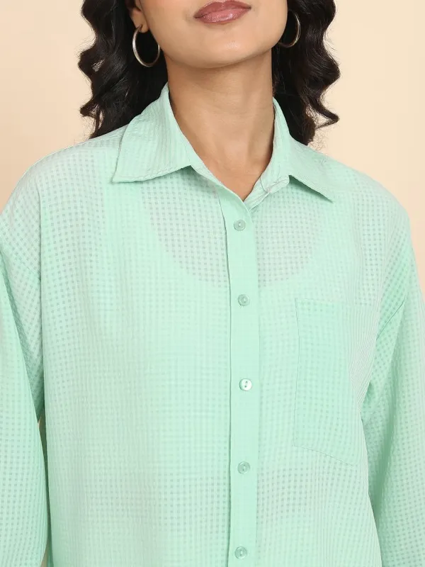 Tokyo Talkies Women Green Checked Oversized Fit Casual Shirt