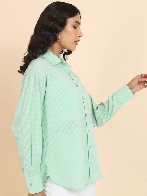 Tokyo Talkies Women Green Checked Oversized Fit Casual Shirt