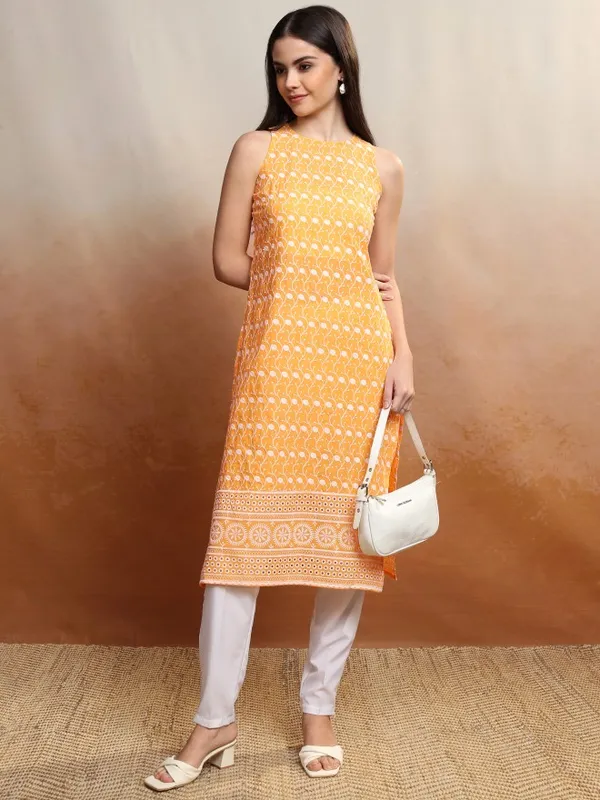Vishudh Women Yellow Embroidered Straight Kurta