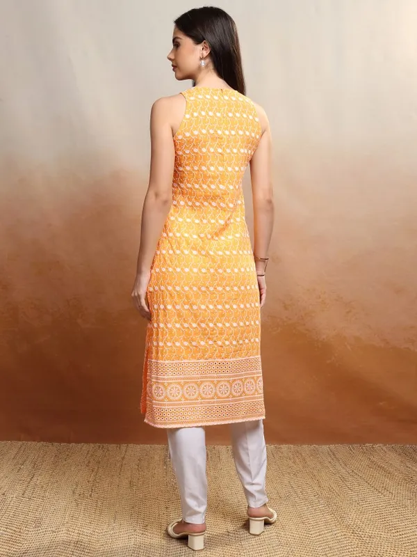 Vishudh Women Yellow Embroidered Straight Kurta