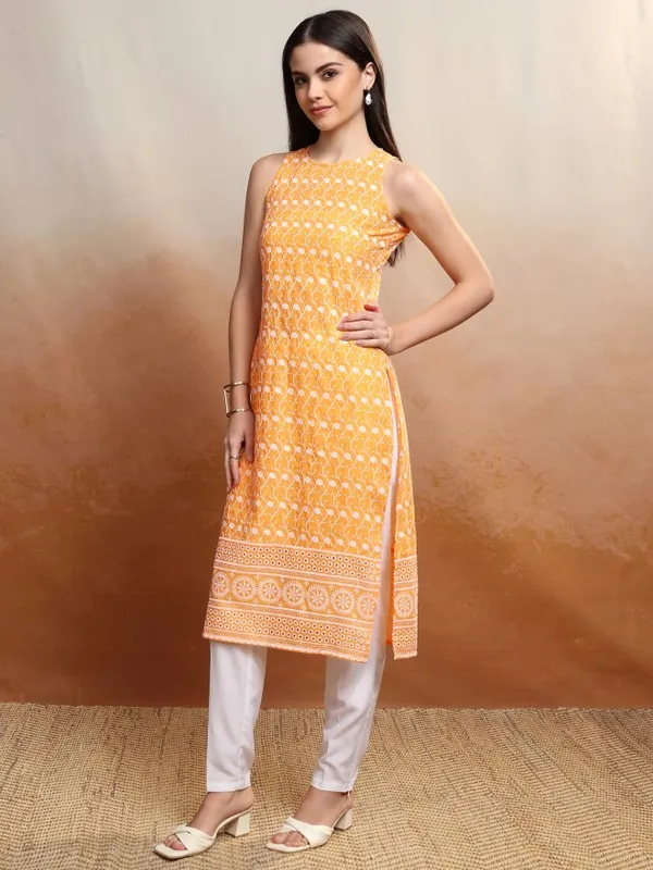 Vishudh Women Yellow Embroidered Straight Kurta