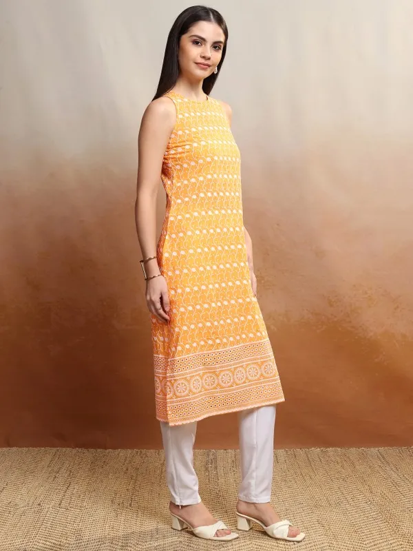 Vishudh Women Yellow Embroidered Straight Kurta