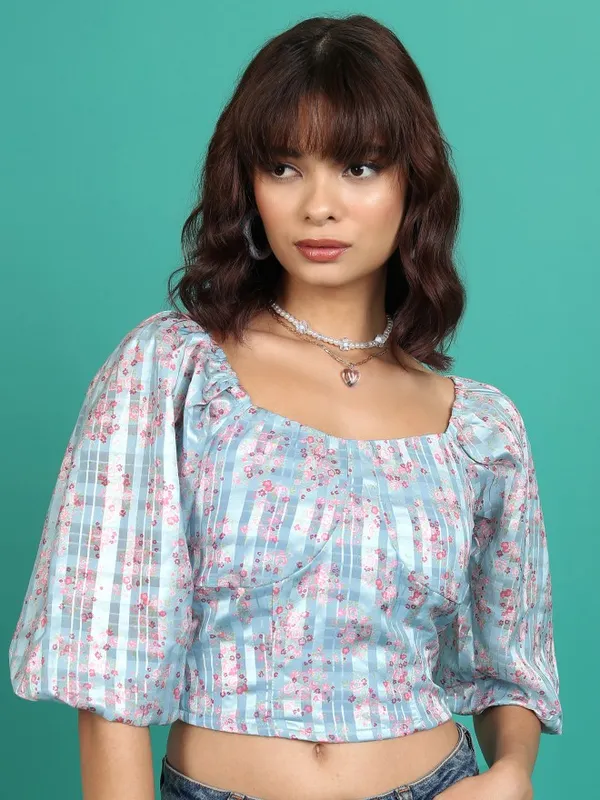  Tokyo Talkies Women Blue Printed Regular Tops