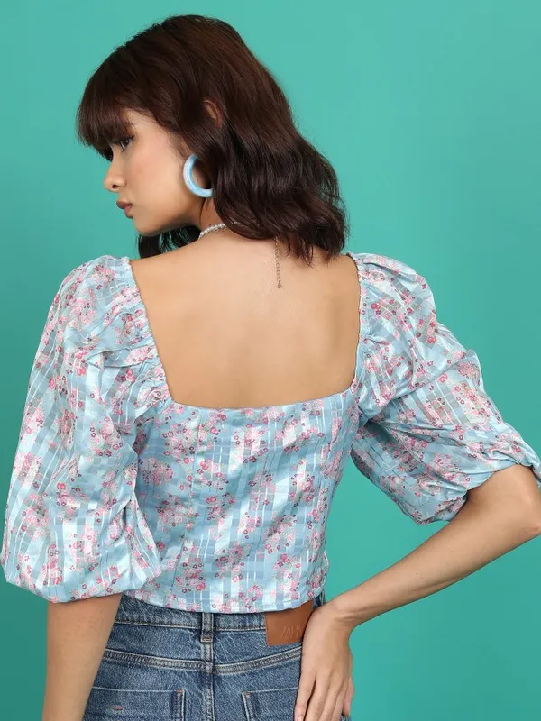  Tokyo Talkies Women Blue Printed Regular Tops