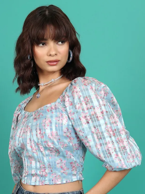  Tokyo Talkies Women Blue Printed Regular Tops