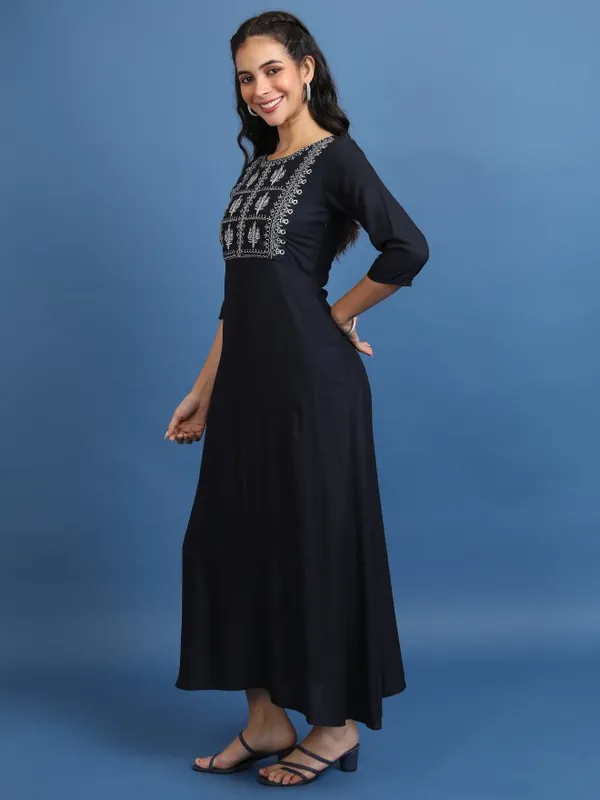  Vishudh Women Navy Blue Embroidered Maxi Dresses