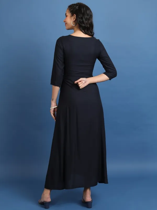  Vishudh Women Navy Blue Embroidered Maxi Dresses