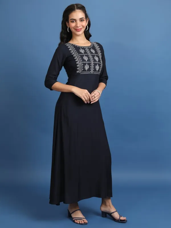  Vishudh Women Navy Blue Embroidered Maxi Dresses