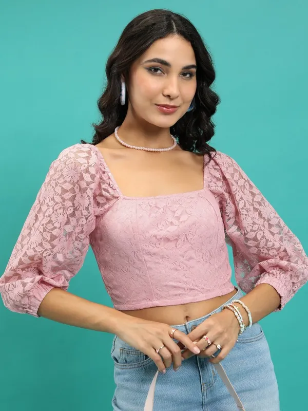  Tokyo Talkies Women Pink Self Design Regular Tops