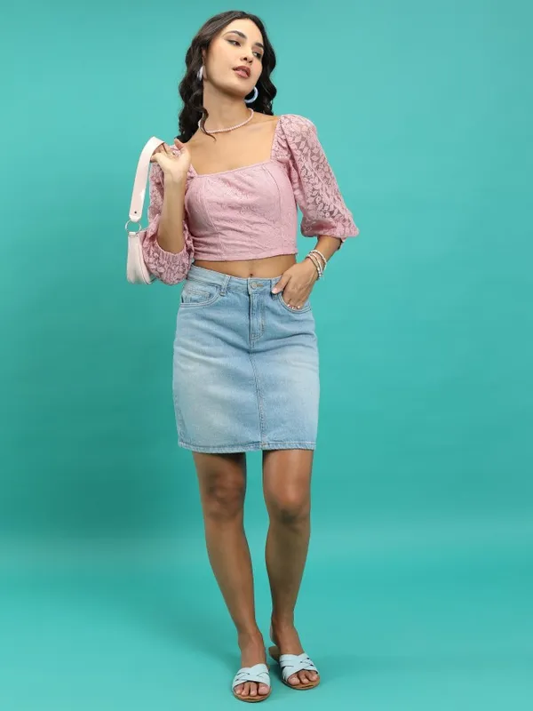  Tokyo Talkies Women Pink Self Design Regular Tops