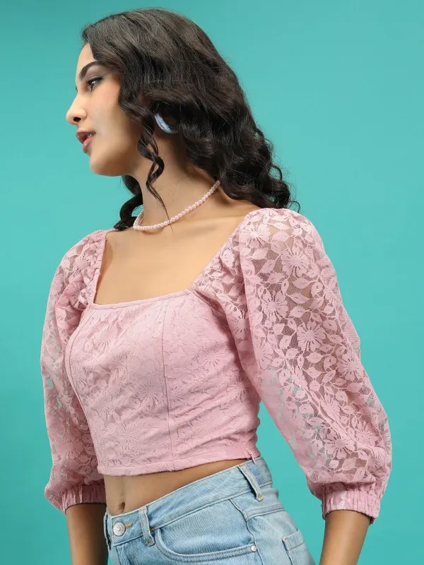  Tokyo Talkies Women Pink Self Design Regular Tops