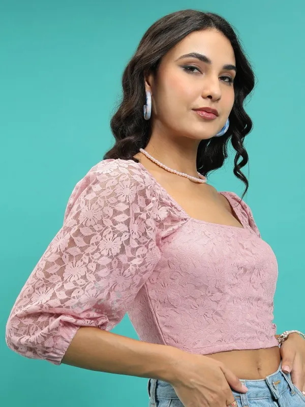  Tokyo Talkies Women Pink Self Design Regular Tops