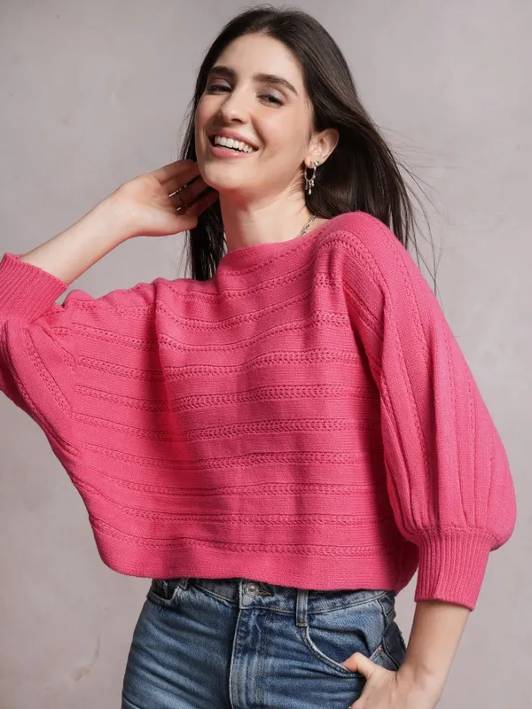  Tokyo Talkies Women Pink Boat Neck Sweaters
