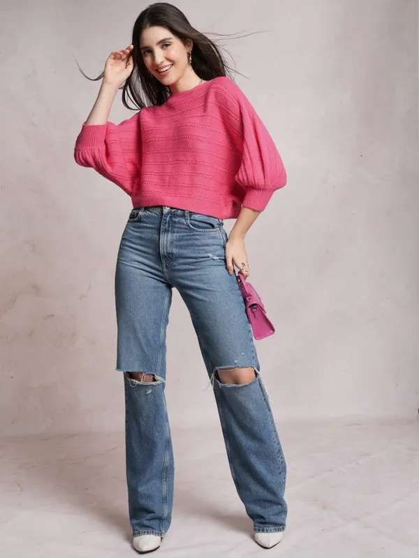  Tokyo Talkies Women Pink Boat Neck Sweaters