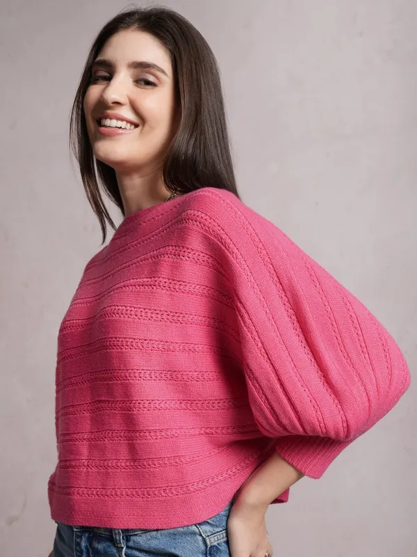  Tokyo Talkies Women Pink Boat Neck Sweaters
