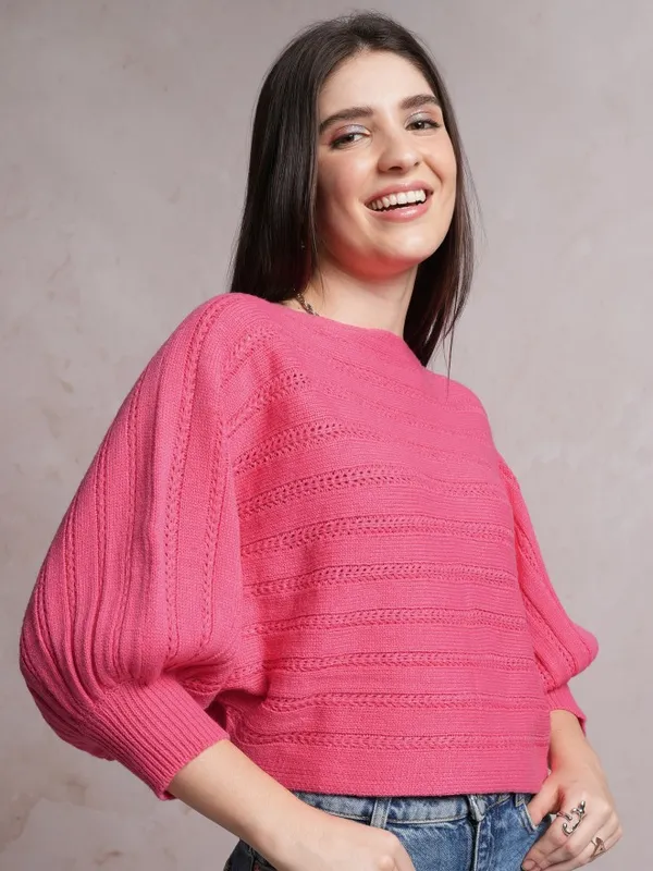  Tokyo Talkies Women Pink Boat Neck Sweaters