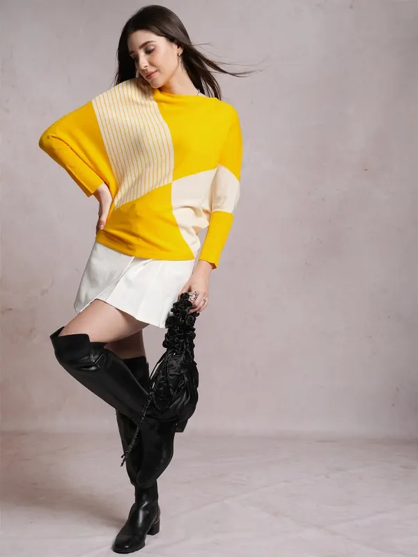  Tokyo Talkies Women Yellow Boat Neck Sweaters